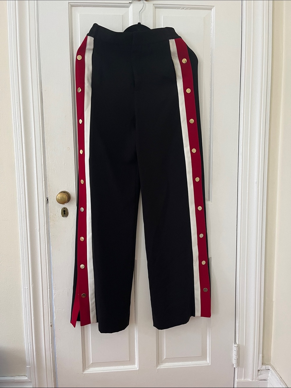 Zara Black Wide-Leg Pants with Red and White Side Stripes